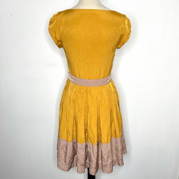 MODCLOTH Dear Creatures Gillian Fit & Flare Mini Dress Marigold Tan Size Small - Picture 4 of 11